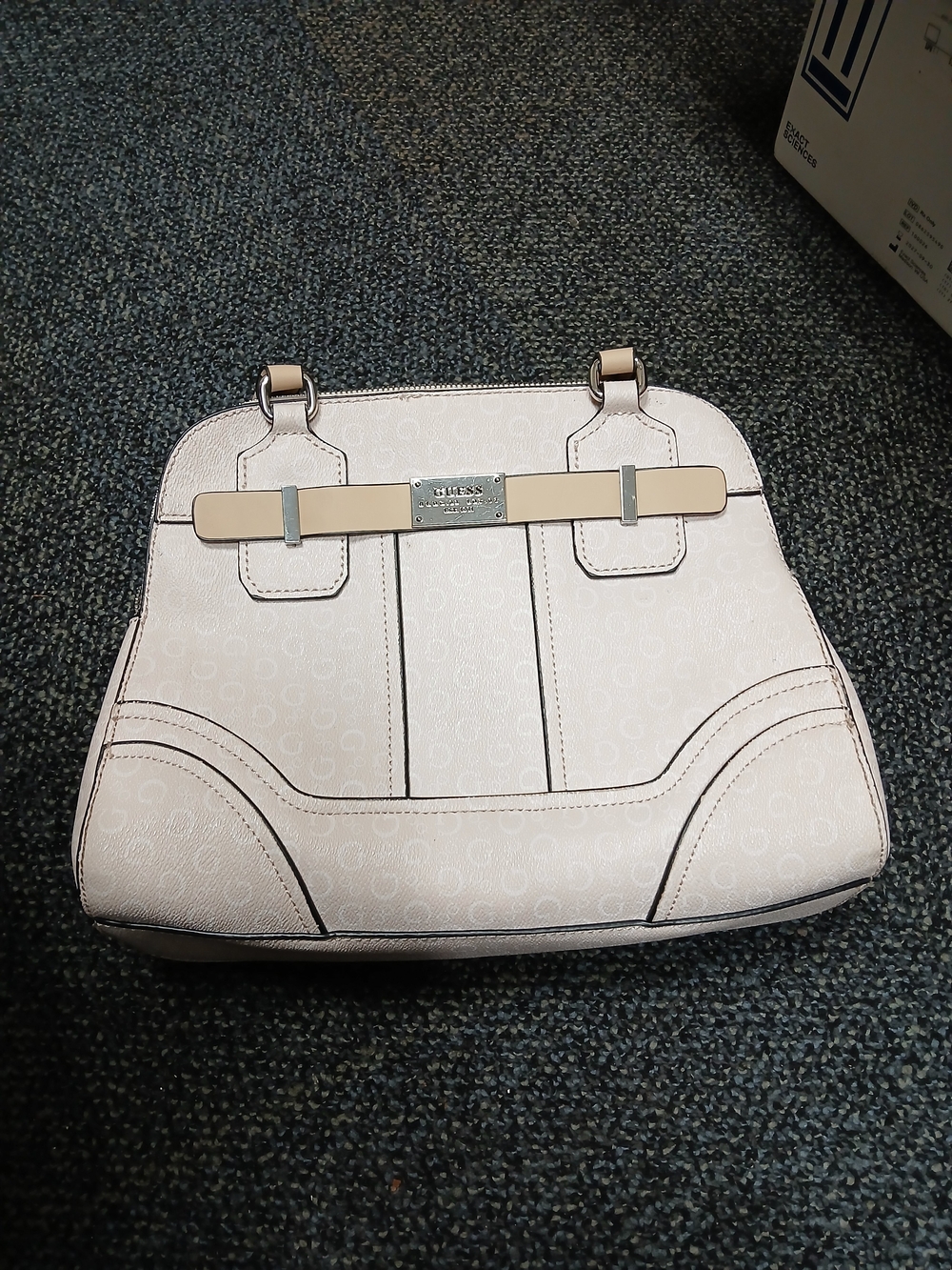 Guess Light Pink Logo-Print Shoulder Bag with Silver Accents